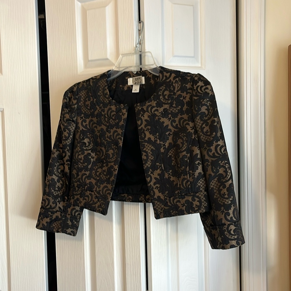 Loft bronze/ black print 0P open front bolero jacket